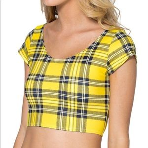 BlackMilk Clothing Tartan Yellow Crop Top